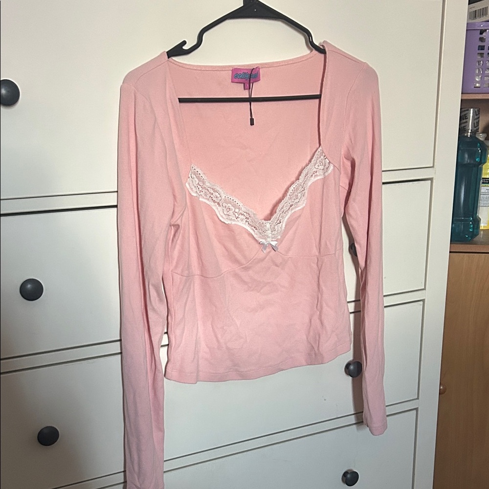 Edikted Pink Long Sleeve Top with Lace Detail